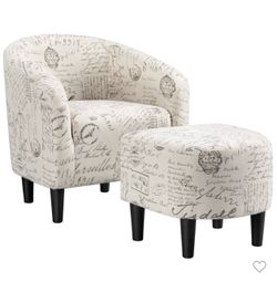 Fabric Accent Arm Chair Barrel Chair with Ottoman for Living Room, Letter Print