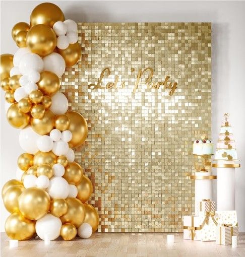 24 Pcs Light Gold Shimmer Wall Backdrop 24PCS Gold Sequins Backdrop Decoration Panels