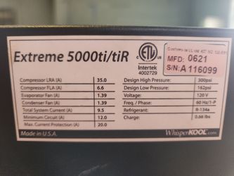 WhisperKOOL Extreme 5000ti Wine Cellar Cooling Unit – Powers On – P1 Sensor Code