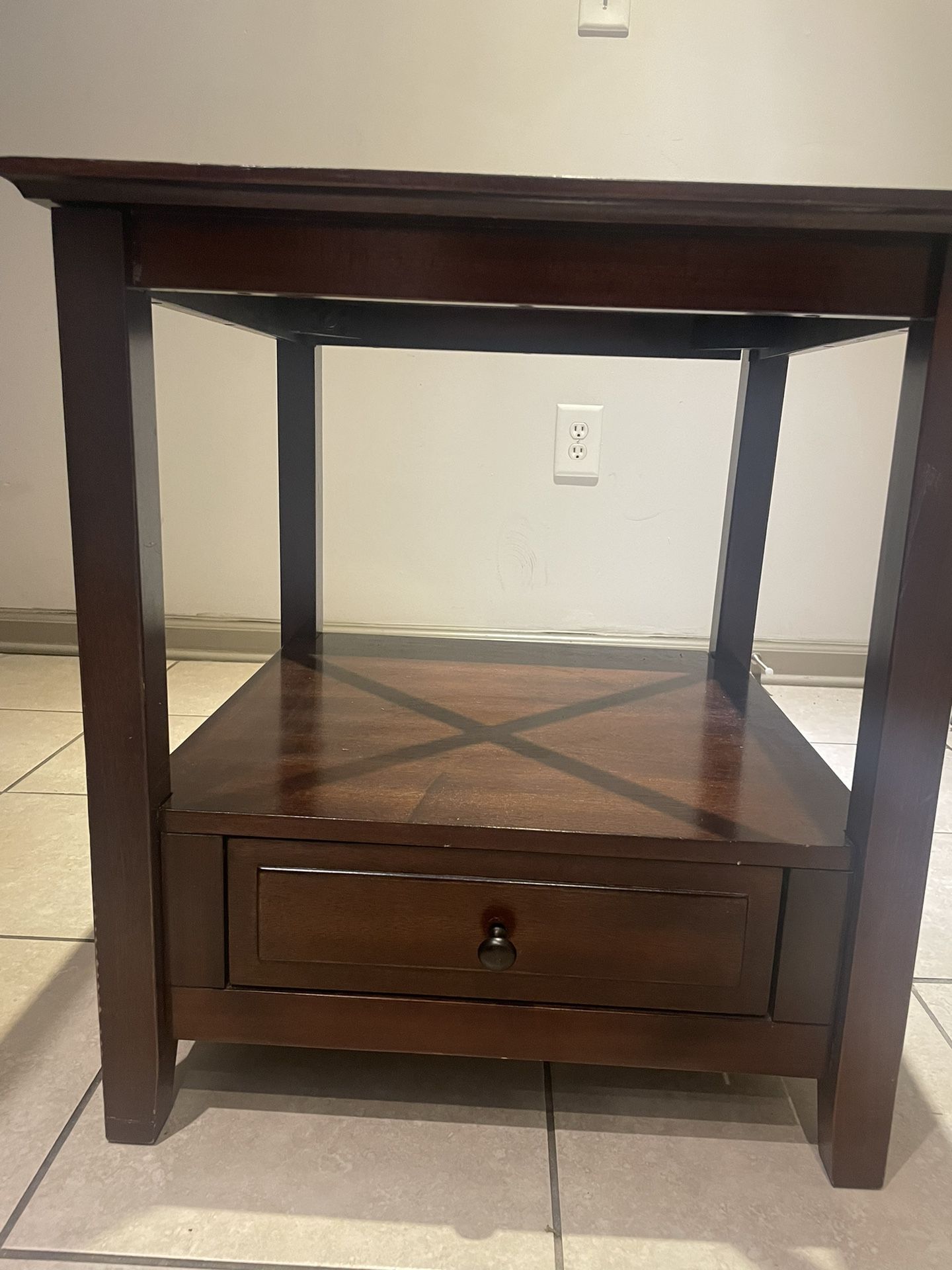 Cherry Wood Coffee/end Table With Glass Top