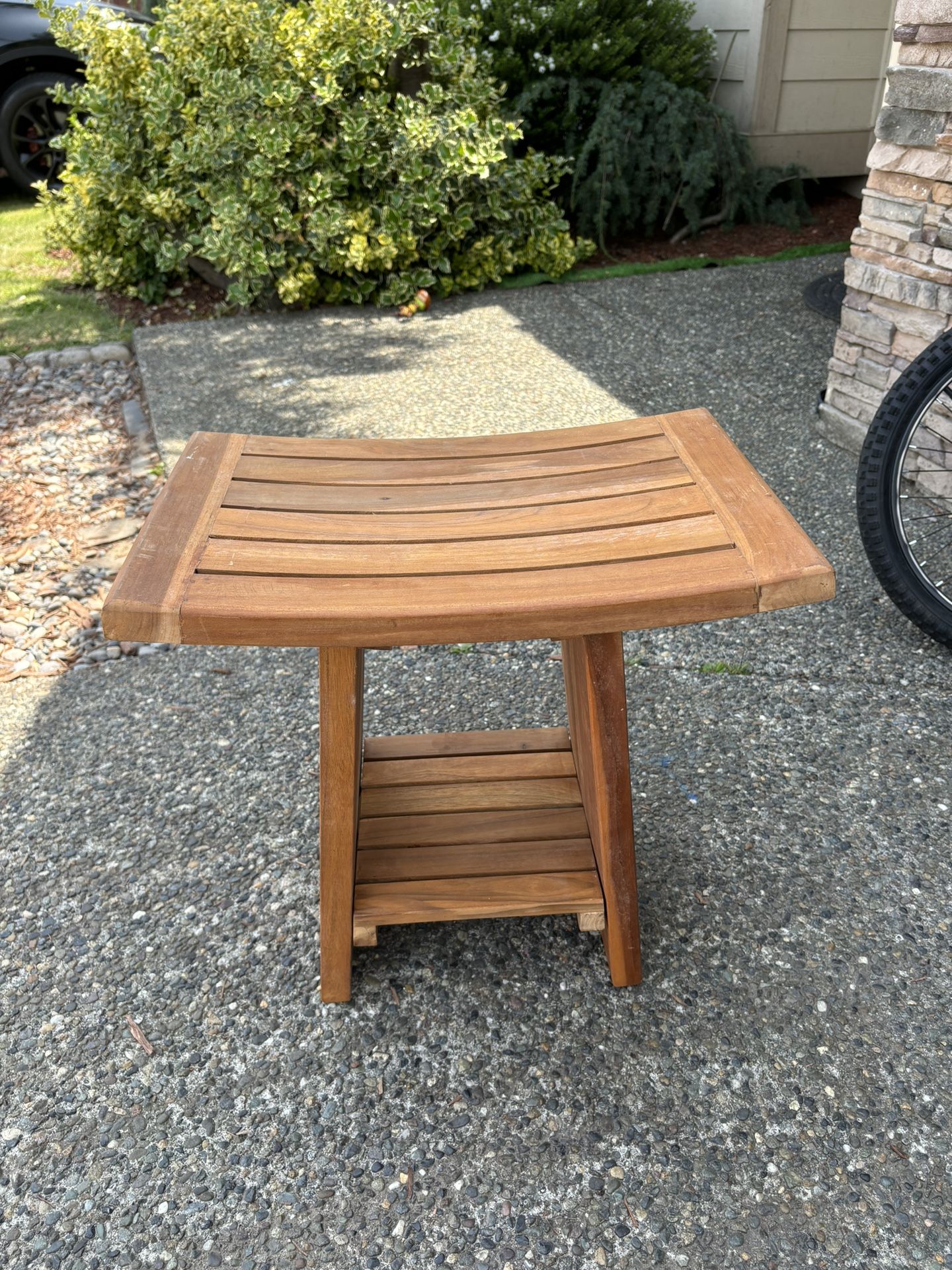 Shower Bench, Waterproof Teak Shower Stool, Wooden Stool for Bathroom