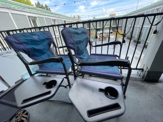 TWO TIMBER RIDGE Portable Director Chairs Heavy Duty Camping Folding Chair w Side Table 300Lb Max!
