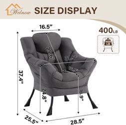Dark Grey Single Lazy Chair for Adults，Modern Reading Accent Chair A Side Pocket,Armrests,Thick Cushioned Seat & Backrest, Lounge Reading Chair for Be