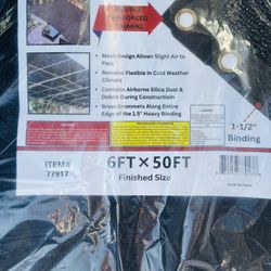 6ft X 50ft Heavy Duty Black Mesh Tarp with 95% Shade Rating