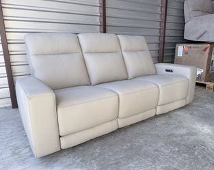 Wren Leather Power Reclining Sofa, Light Gray 