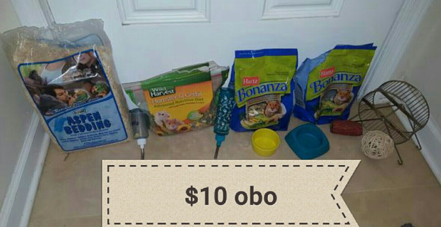 Hamster Gerbil Small Pet food, hay, Bedding, Bottles, Food Bowls, and Edible toys
