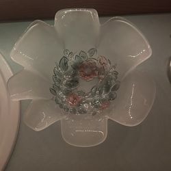 Mikasa Pink Frosted & Etched Glass 7 Petal Dogwood Flower 11" Serving Bowl  Circa 1920