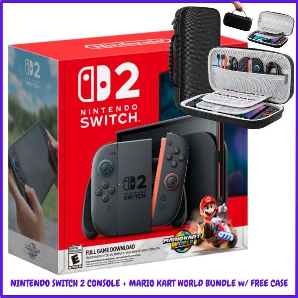 NINTENDO SWITCH CONSOLE MARIO KART WORLD BUNDLE w/ FREE CASE