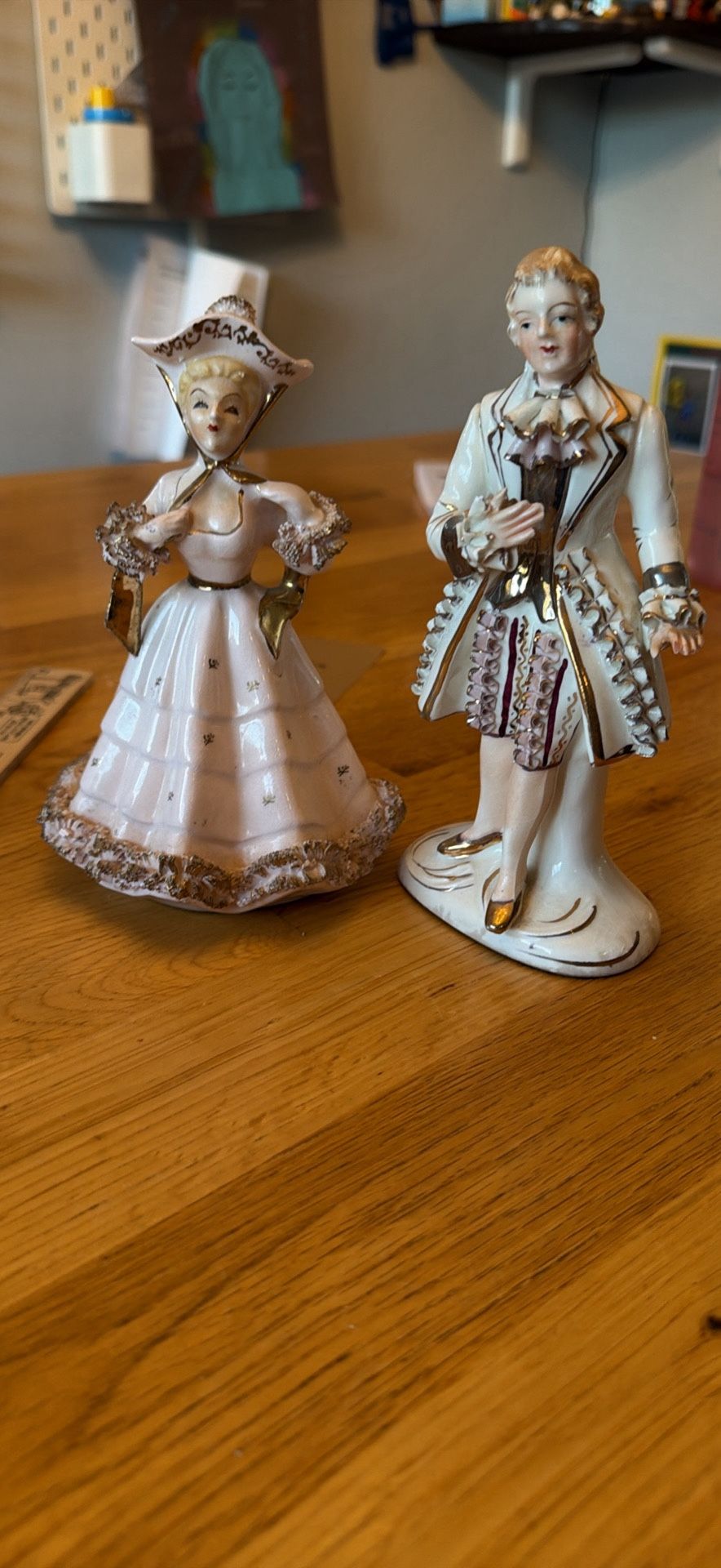 Rare Victorian Porcleain Lady Planter And Gentleman Figurines