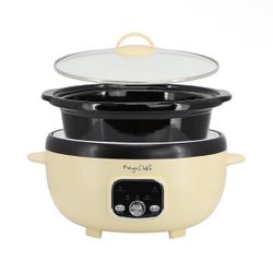 MegaChef 3.7 Quart Oval Electric Digital Slow Cooker in Cream with Black Pot