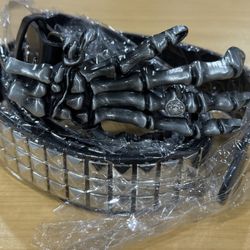  Verdusa Men’s Punk Gothic Skeleton Hand Black Belt Sz. 29.5-33.5 Brand New.
