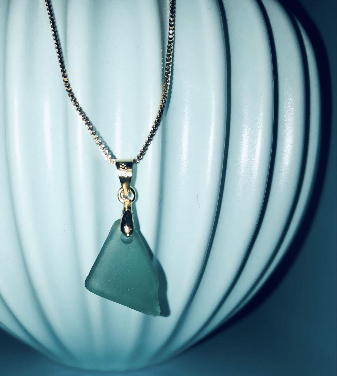 Teal Sea Glass On 18k Gold Plated Necklace
