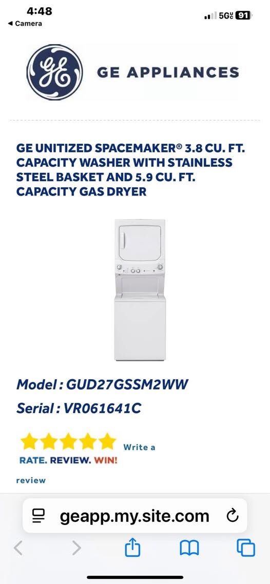 GE Washer And Gas Dryer 
