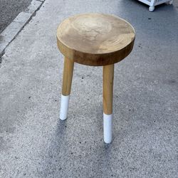 Solid Wood Three-Leg Stool / Side Table, Dipped White Legs, 12" Round x 23.5" Tall