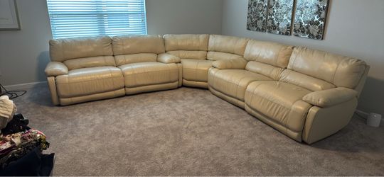 Cream Leather Sectional Sofa with Recliners