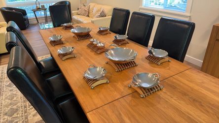 Stainless Steel Serving Bowls with Wood Trivets Set