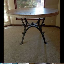 48" Travertine Round Table w/ Metal Base