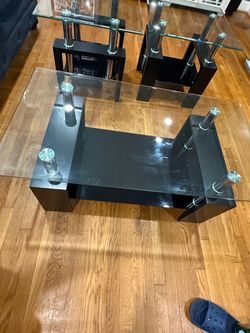 Coffee table and side tables set wood and glass