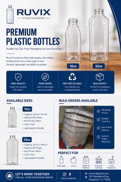 Botellas de plastico en 32oz y 16oz / Plastic bottles 32oz & 16oz.
