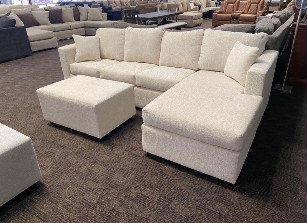 New Beige Cream Sectional And Ottoman