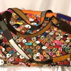 Leather Handbag carry-all/tote/shoulder bag (large) with flower petal cut outs & cross body adjustable strap