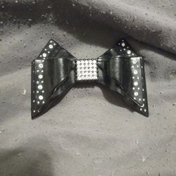 Black Bow Hair Clip W Rhinestones 