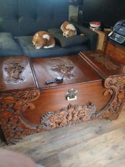 Antique hand carved trunk