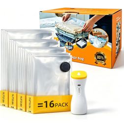 16 Pack Vacuum Bags for Travel with pump Vacuum Storage bags for clothing. Rechargeable Inflation & Deflation Dual Use Reusable Space Saver Bags cordl