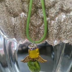Green And Yellow Angel Necklace With Green Chain