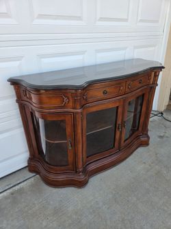 Victorian Style Wood Buffet Cabinet with Glass Doors
