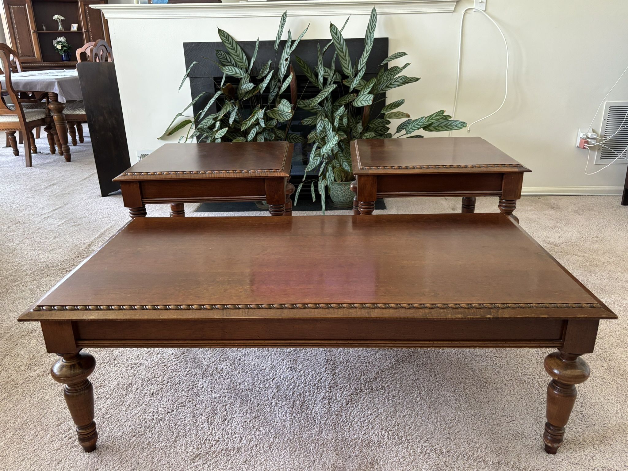 Fine Vintage Broyhill Sutter Street Collection Living Room Tables, set of 3, excellent condition, solid wood and walnut veneers. Coffee table 18”H x 5