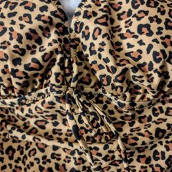 Women's Padded V Neck Slimming Tankini Bikini Swimsuit Leopard New w/ Liner 