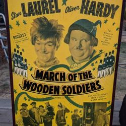 Vintage Laurel and Hardy March of the Wooden Soldiers Movie Poster 29x19 on Wood

