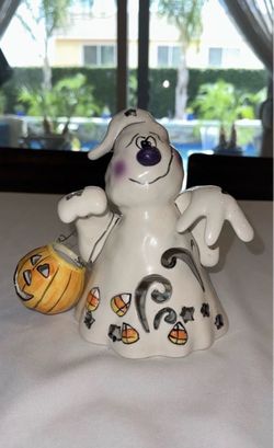 Halloween Ghost Ceramic Figurine with Pumpkin