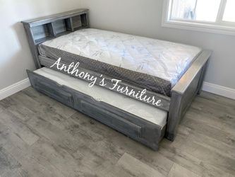 Twin bed with trundle and 2 mattresses
