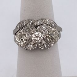 14k Vintage white gold 1.42ct diamond ring set size 6