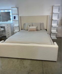 Boucle queen fabric queen size bed