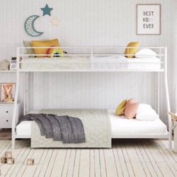 Twin over Full Low Profile Metal Bunk Bed, White