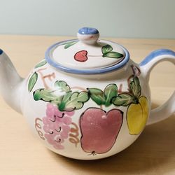 Vintage Cracker Barrel Company Fruits Teapot Tea Kettle Hand Painted In Hungry 