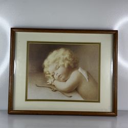 vintage 14*12 Bessie Pease Gutman Print Titled "Cupid Caught Sleeping" framed