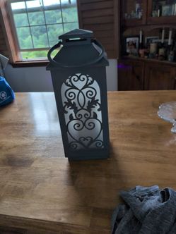 Large metal 17 inch metal lantern with candle