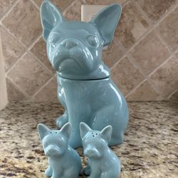 French Bulldog Canister w/ salt and pepper shakers