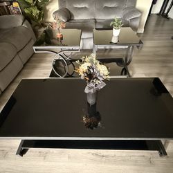 3-Piece Glass Top Coffee Table Set in Black.