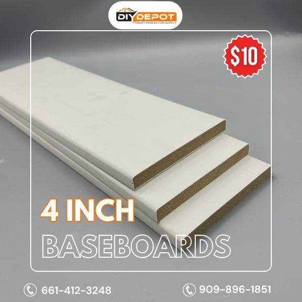 Upgrade your space with our sleek 4-inch baseboards—perfect for a clean, modern finish
