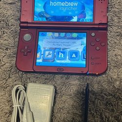 Modded Metallic Red New 3DS XL With 64GB microSD, Stylus, And Charger