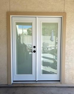 New patio french doors with the built-in blinds and new door locks