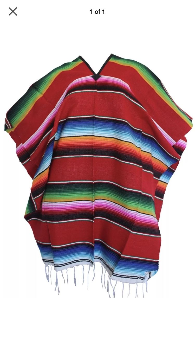 Adult Colorful Striped Saltillo Serape Mexican Fiesta PONCHO pancho costume