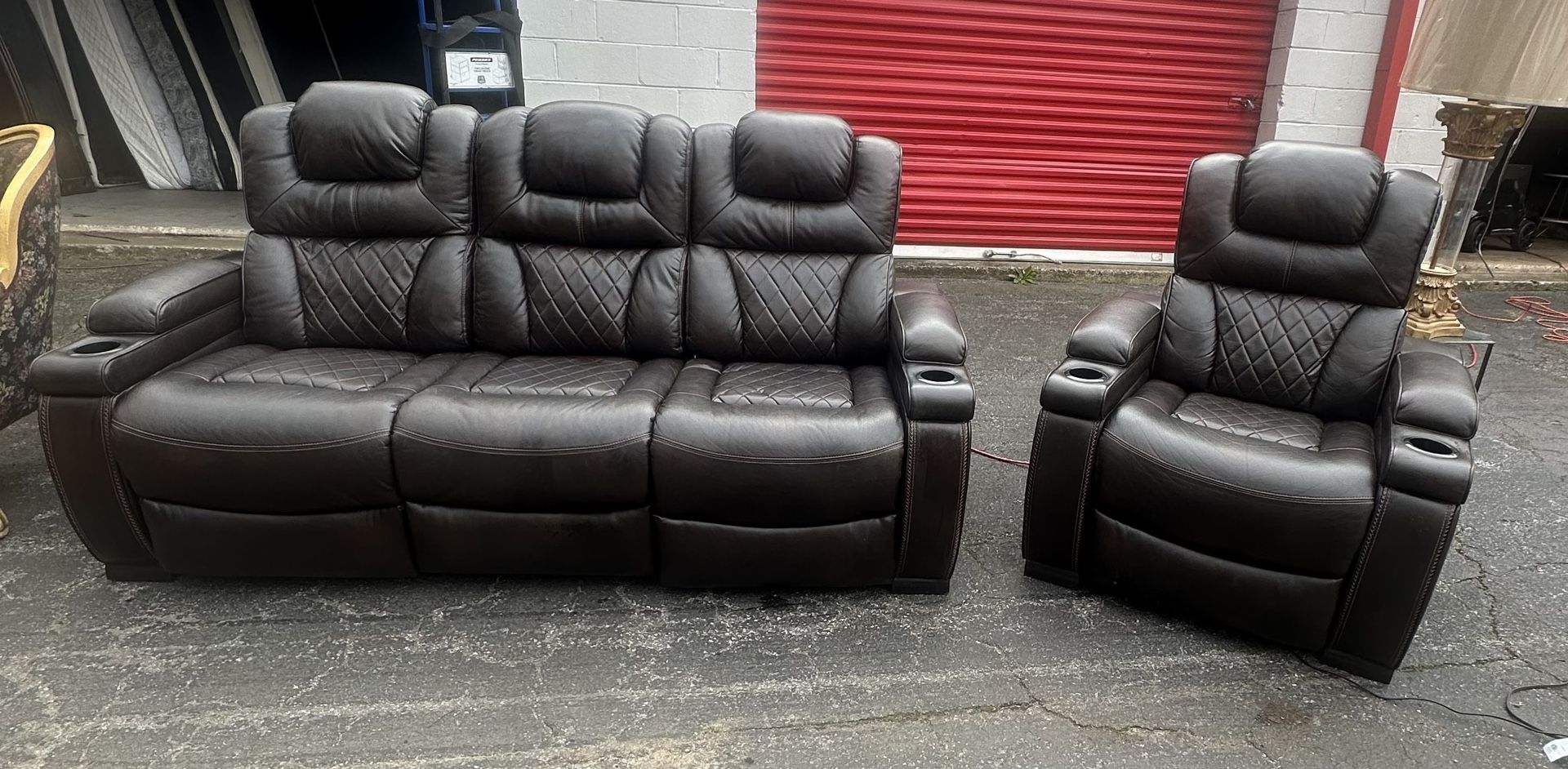 Power Italian Leather Sofa And Chair