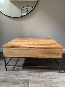 West Elm Industrial Solid Wood Storage Pop-Up Coffee Table