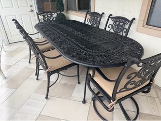 7pc  Hanamint Heavy Cast Aluminum Outdoor Patio Dining Table Set